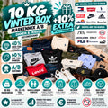ALS green and navy apparel mix box with assorted secondhand fashion items.