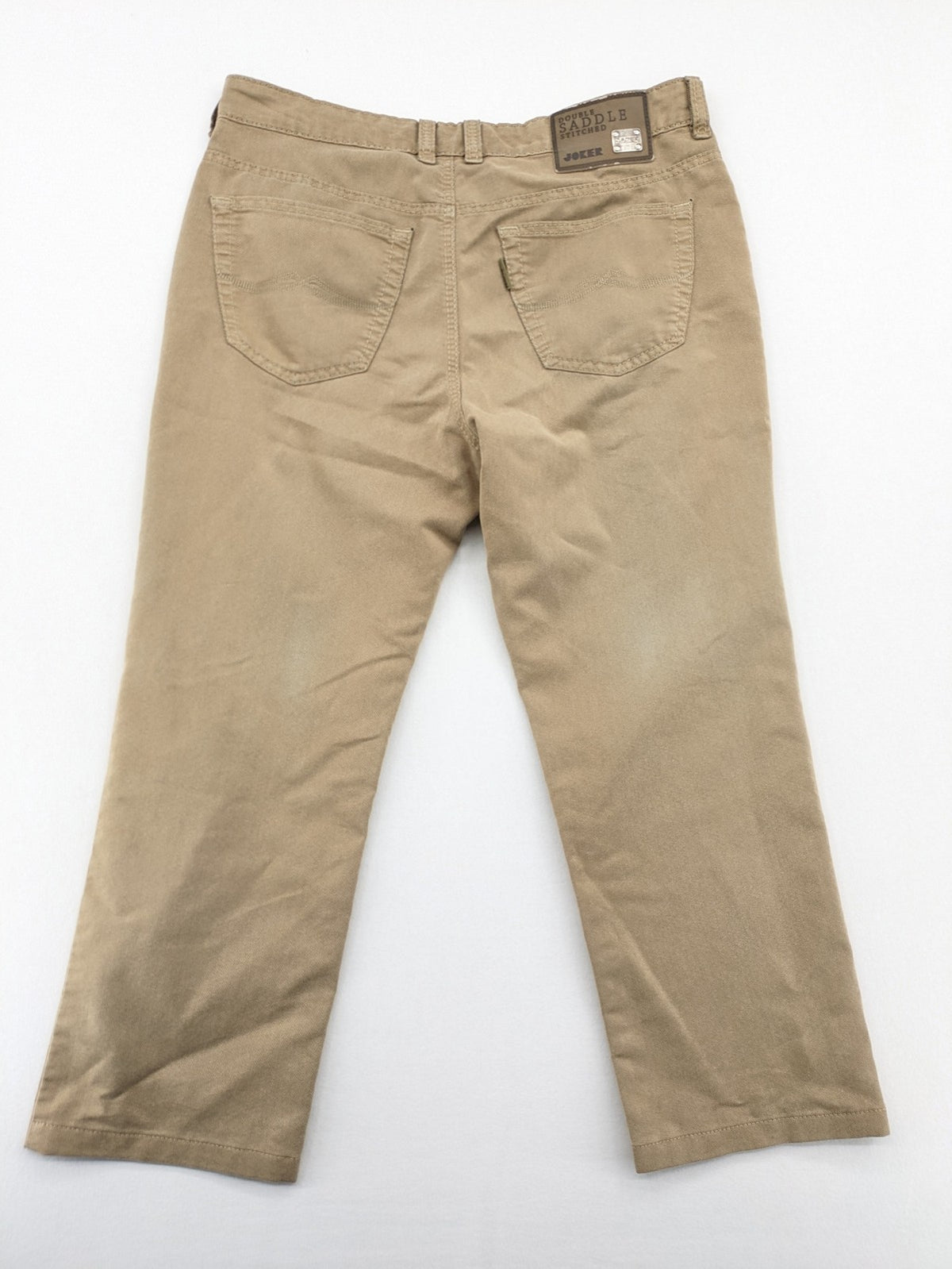 Joker beige straight jeans with double saddle stitching and classic 5-pocket design.