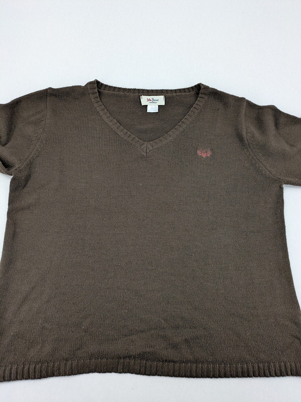 john baner brown turtle neck jumper soft knit with embroidered logo on chest