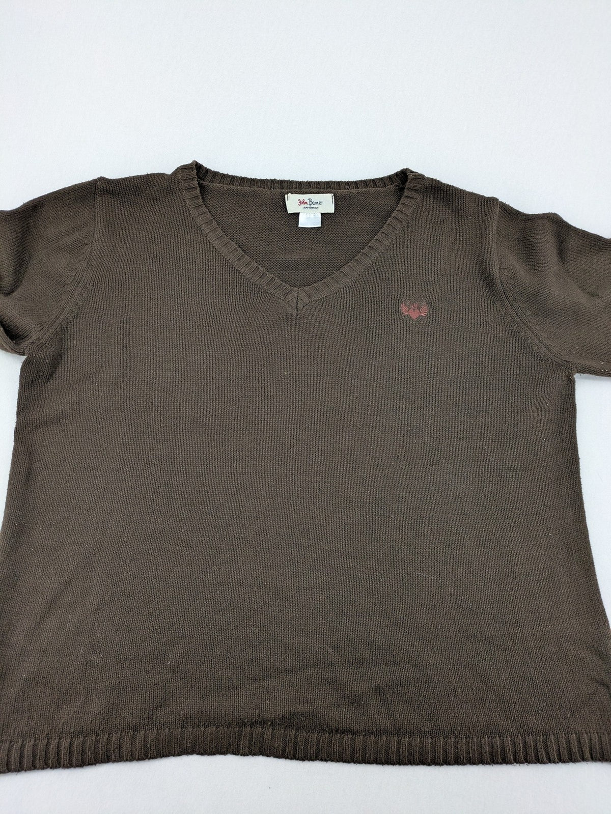 john baner brown turtle neck jumper soft knit with embroidered logo on chest