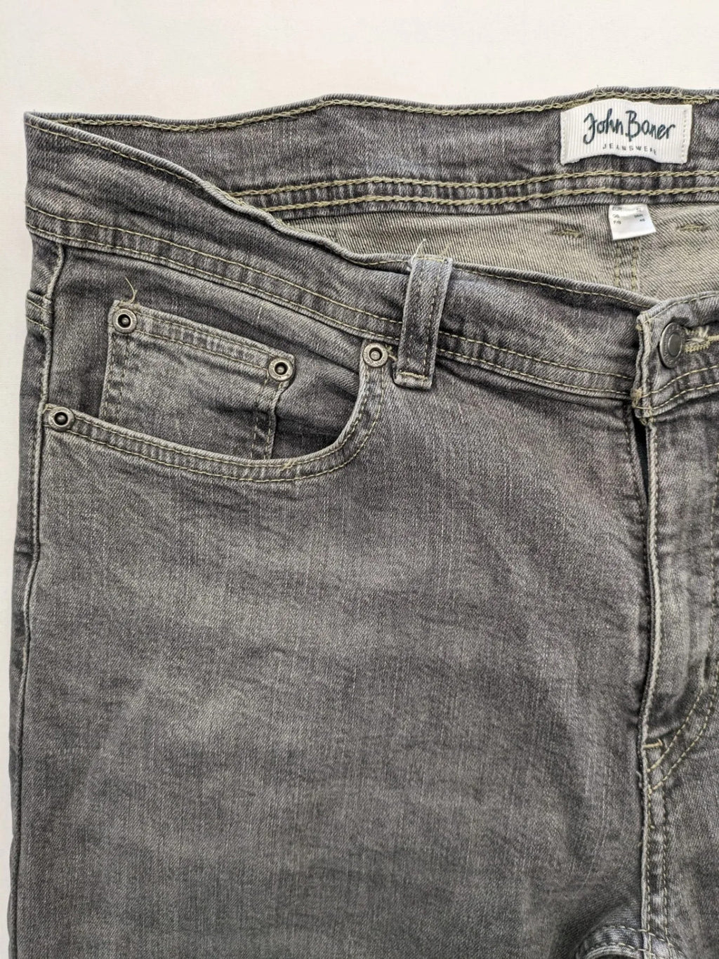 john baner grey straight jeans 5-pocket design used look cotton blend