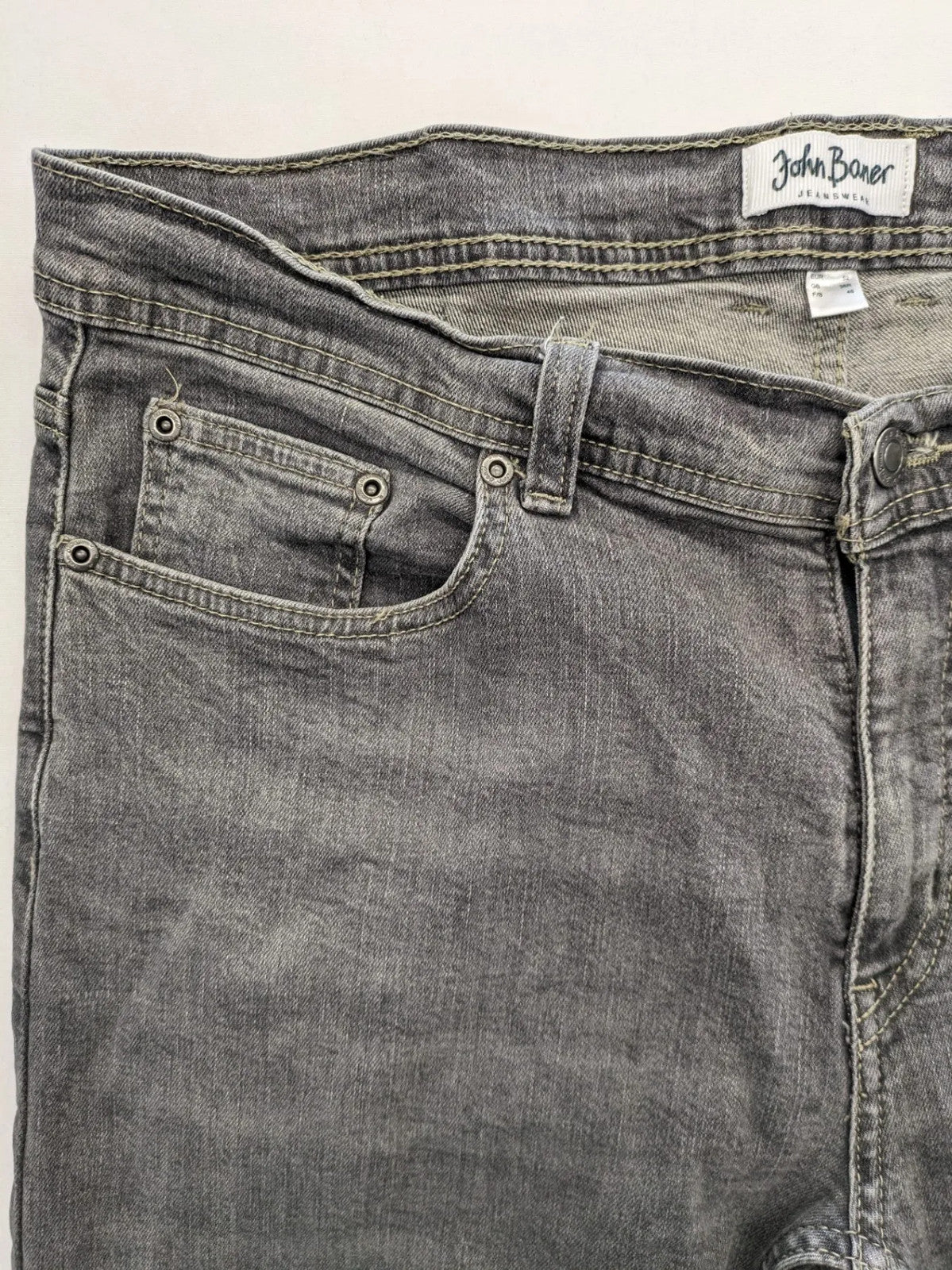 john baner grey straight jeans 5-pocket design used look cotton blend