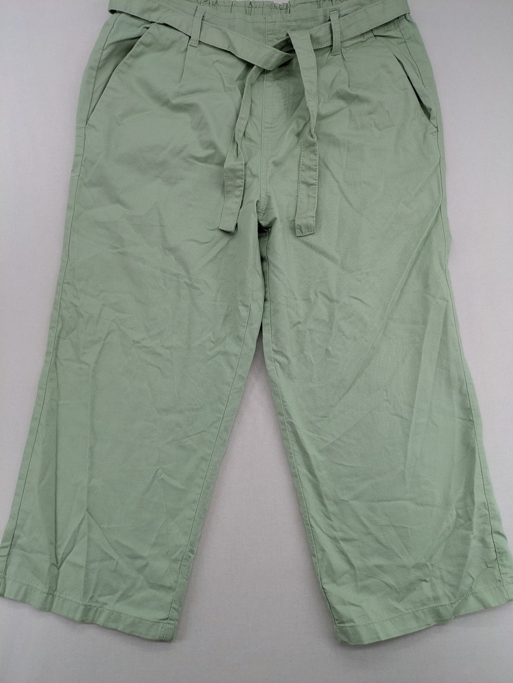 Pageone green cropped pants wide leg paperbag waist with matching tie belt