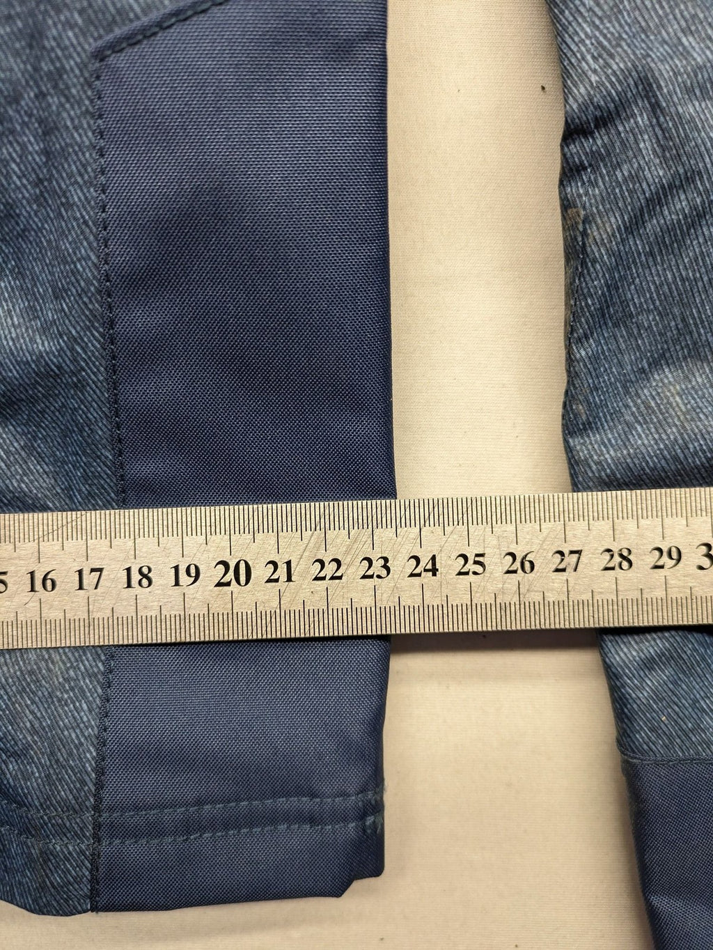 Snow Tech blue ski pants with modern denim look and durable polyester material.