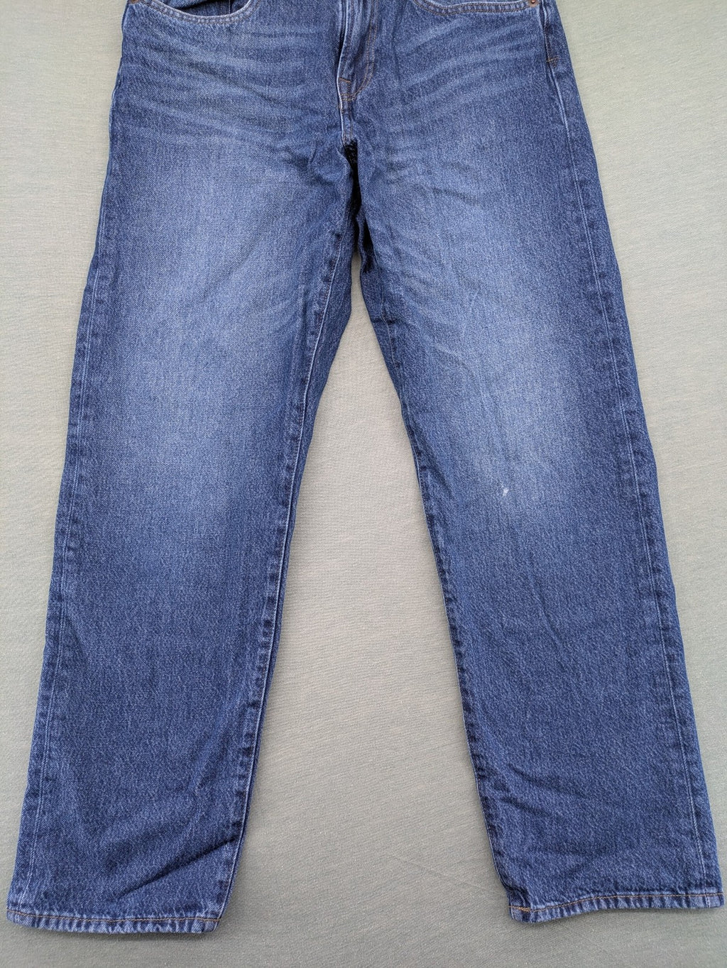 C&A blue straight jeans relaxed fit with traditional button fly and 5-pocket design.