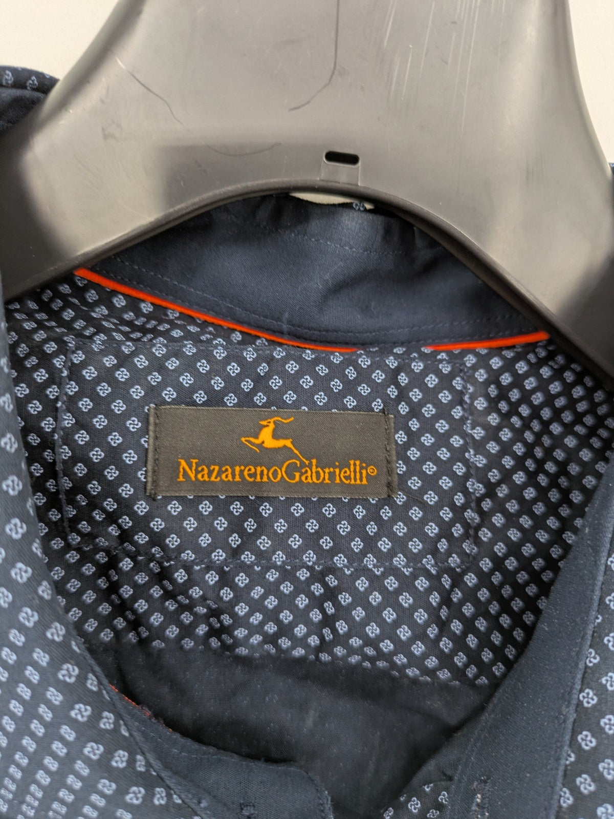 Nazareno Gabrielli blue button-up shirt with subtle pattern and classic collar, made in Italy.