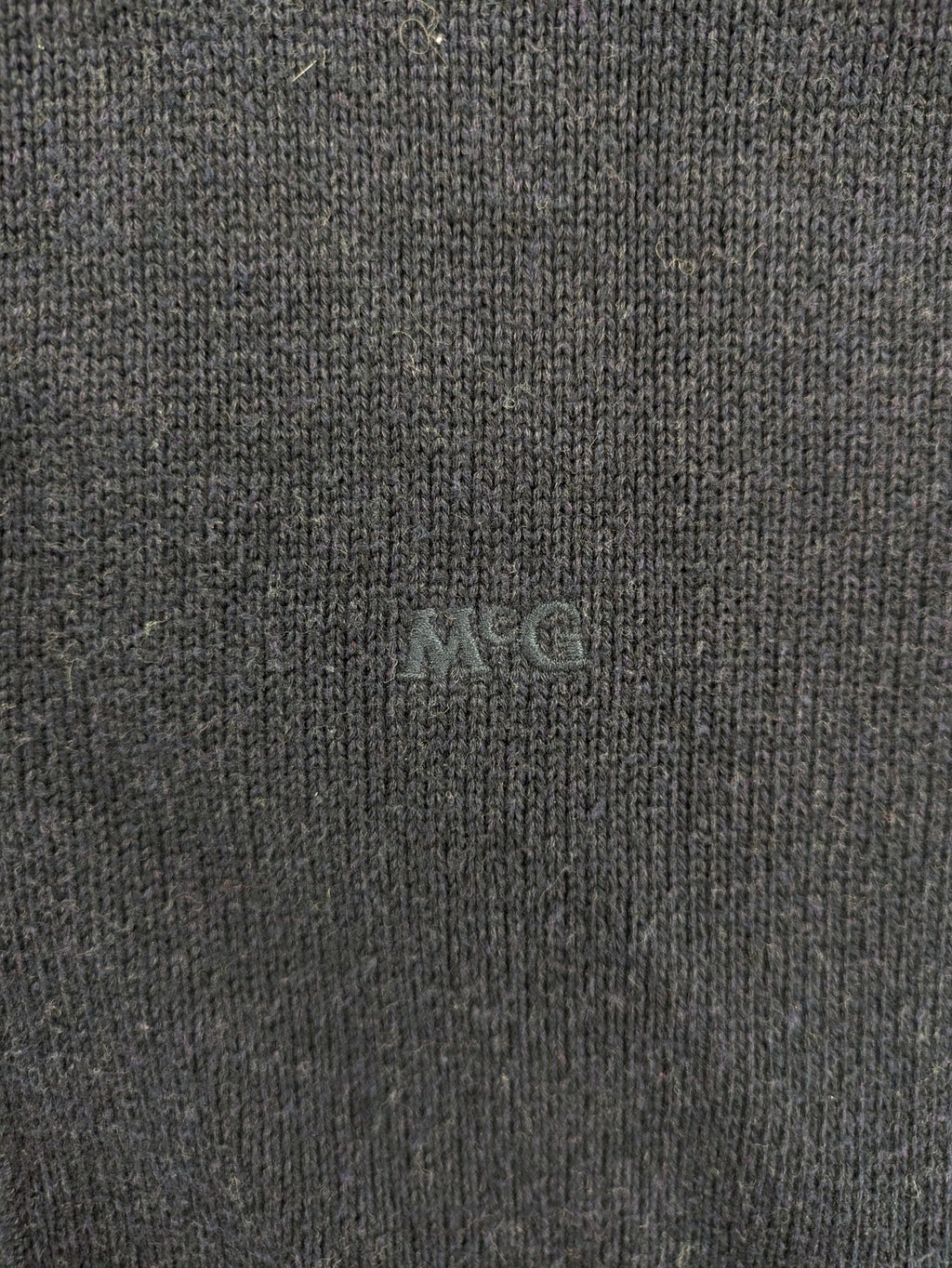 McGregor blue cardigan with elbow patches, button front, subtle logo, cotton-wool blend.