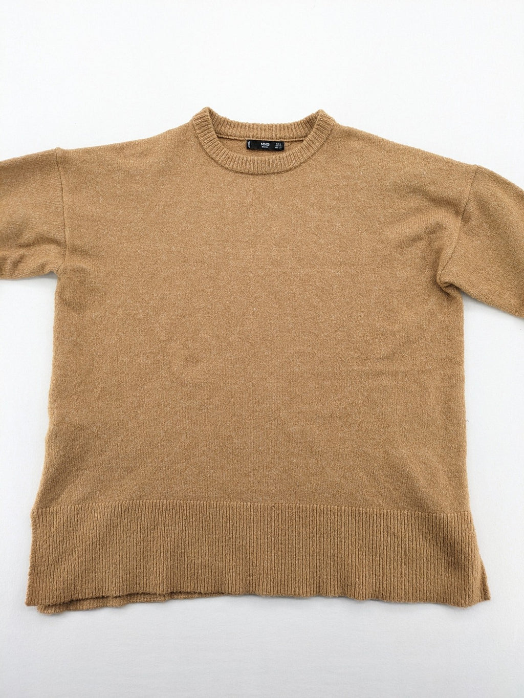 MNG beige turtle neck jumper soft knit long sleeves ribbed hem side slits