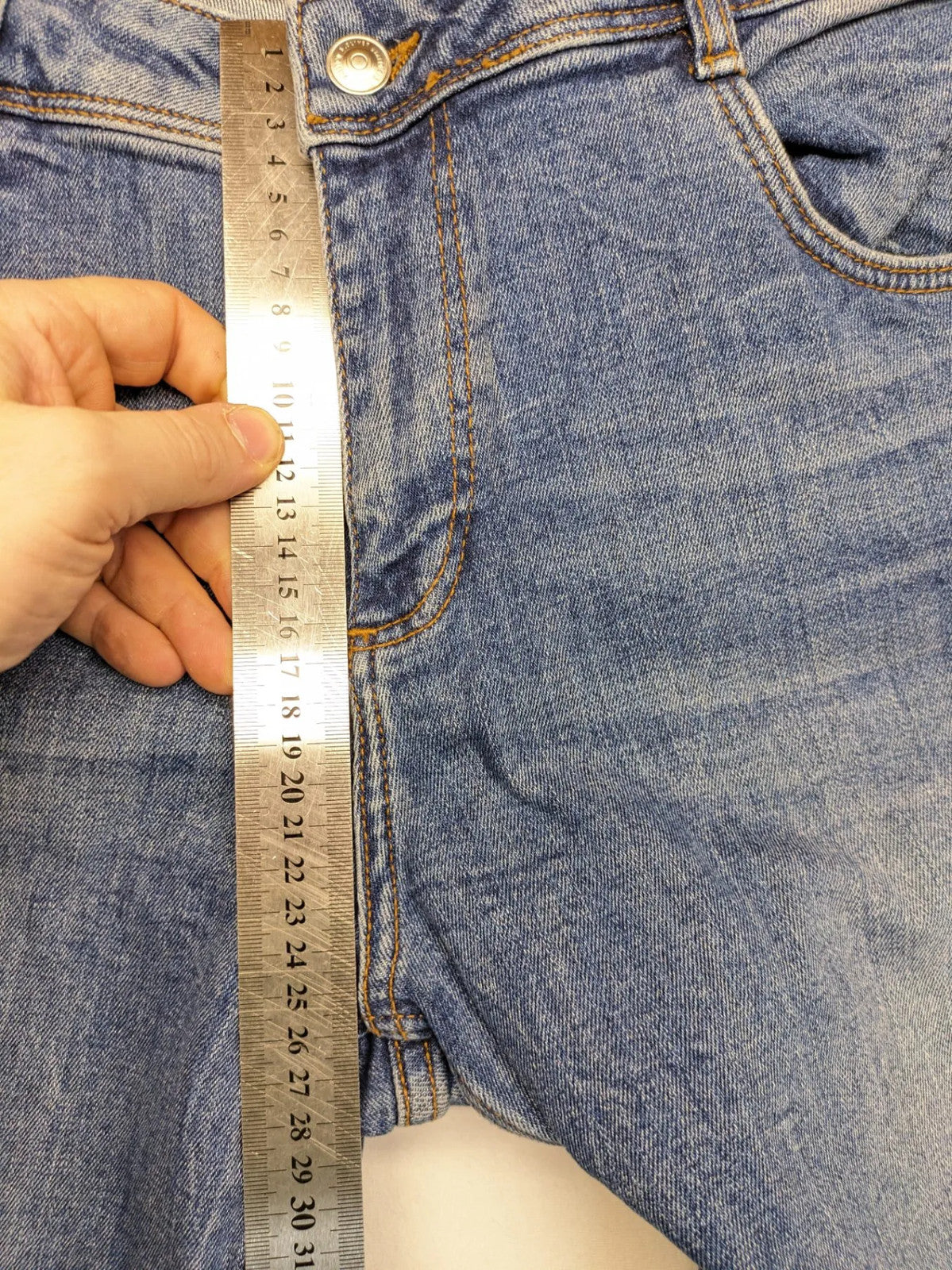 s.Oliver blue straight jeans with red and white side stripes, soft cotton blend material