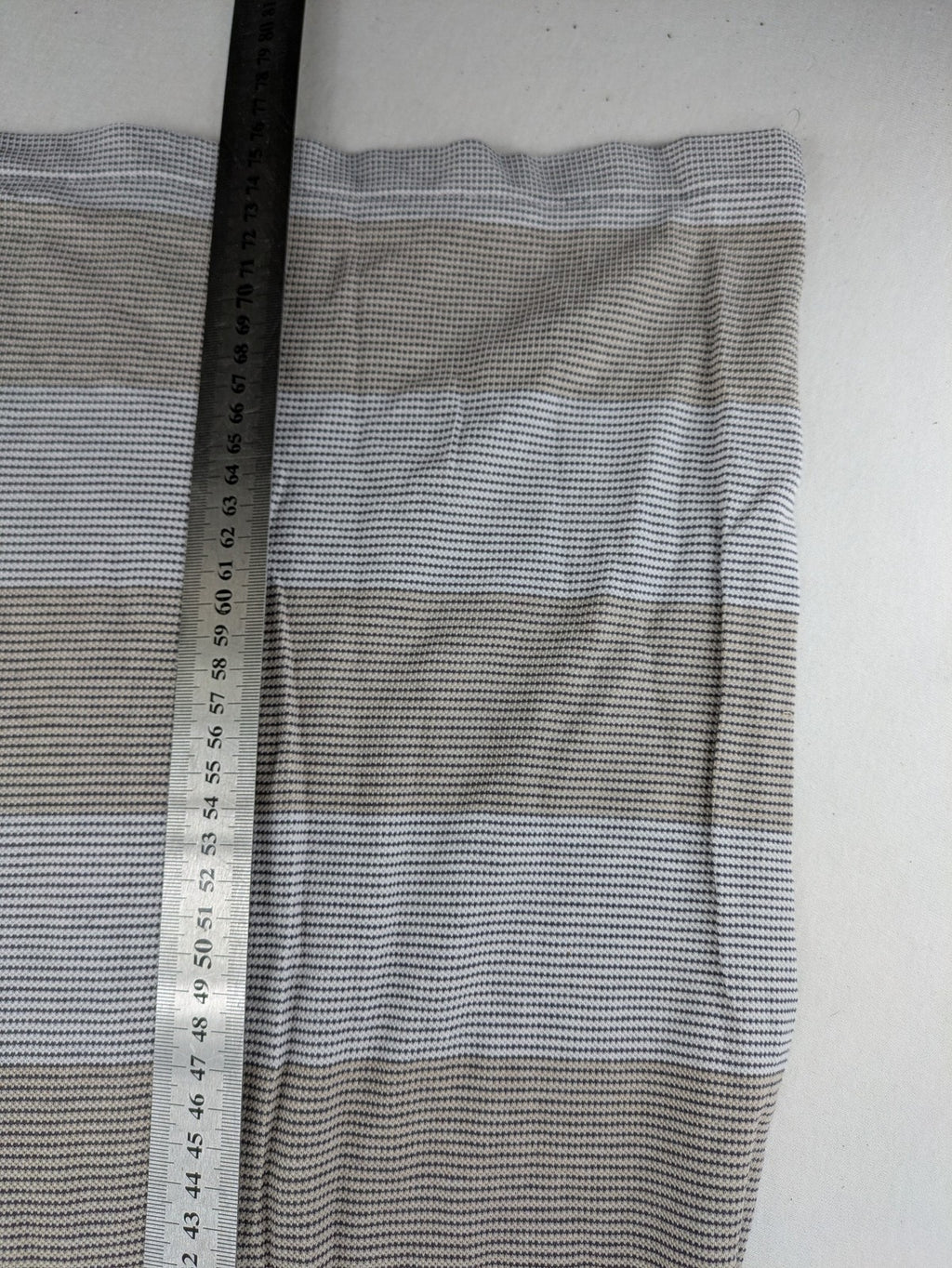 Mark Scot Collection grey and tan striped polo shirt with classic collar and logo.