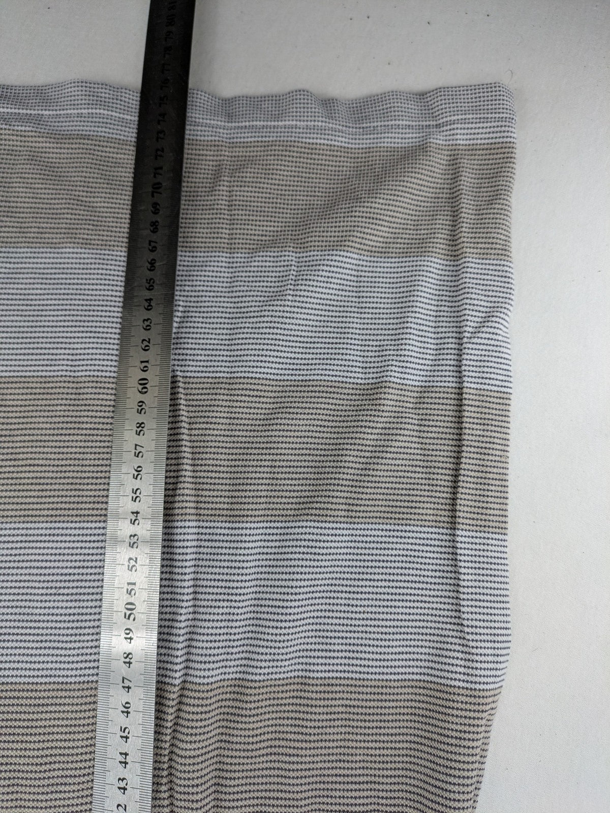 Mark Scot Collection grey and tan striped polo shirt with classic collar and logo.