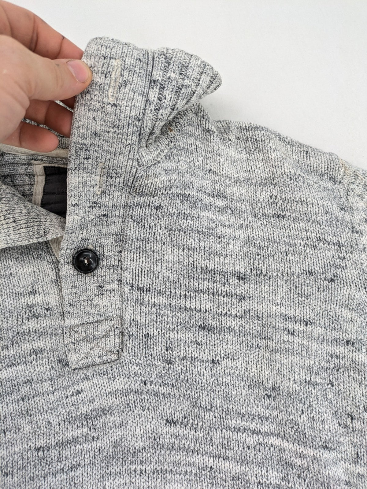 H&M L.O.G.G. grey turtle neck jumper with stylish shawl collar and textured knit.