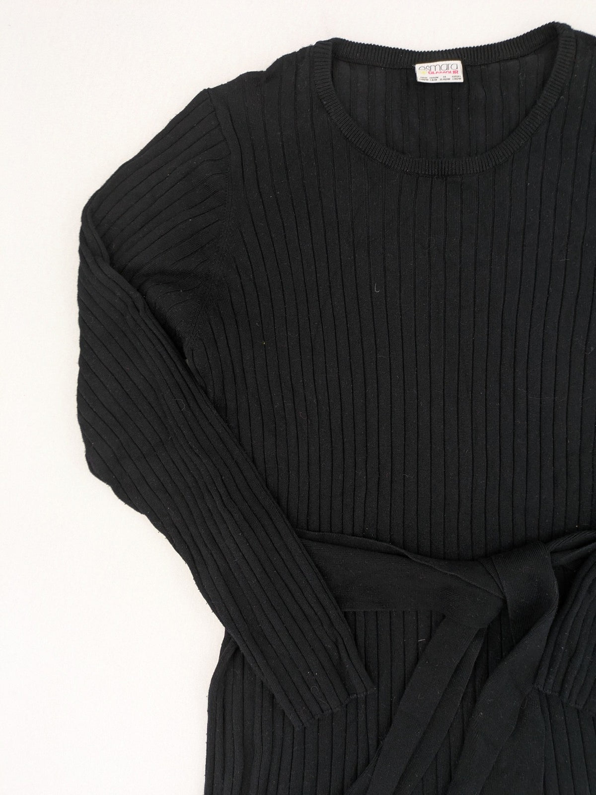 ESMARA black pullover dress ribbed knit with matching fabric belt and long sleeves
