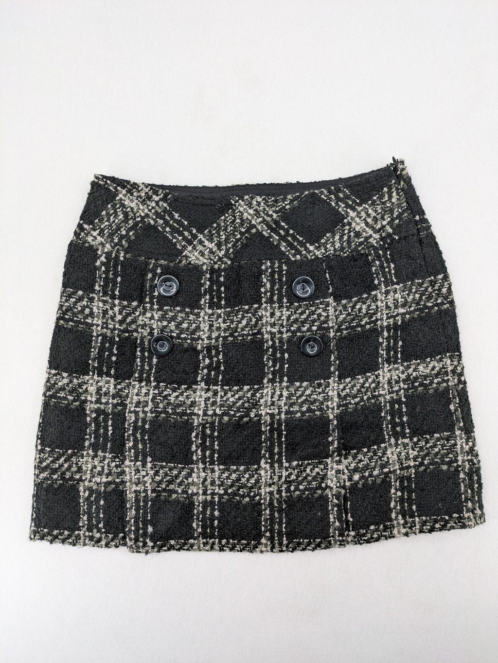 Yessica black mini skirt tweed check pattern A-line cut wool blend material