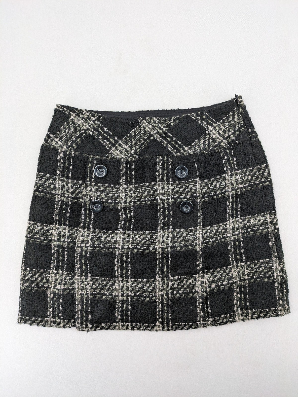 Yessica black mini skirt tweed check pattern A-line cut wool blend material