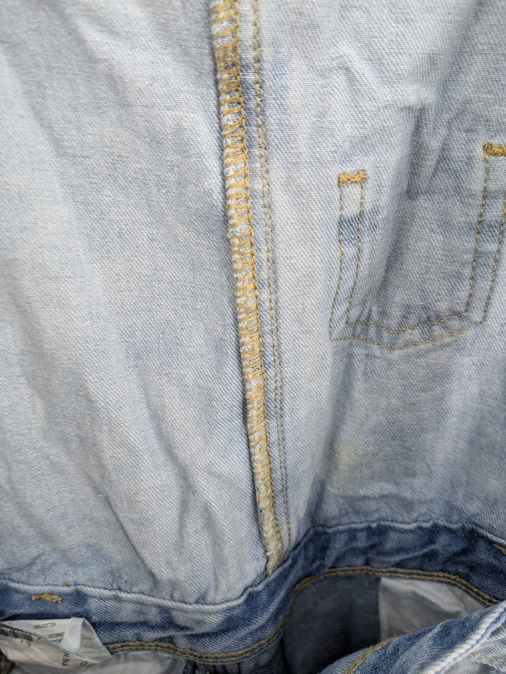 FB Sister blue straight jeans distressed patchwork design relaxed fit 100% cotton