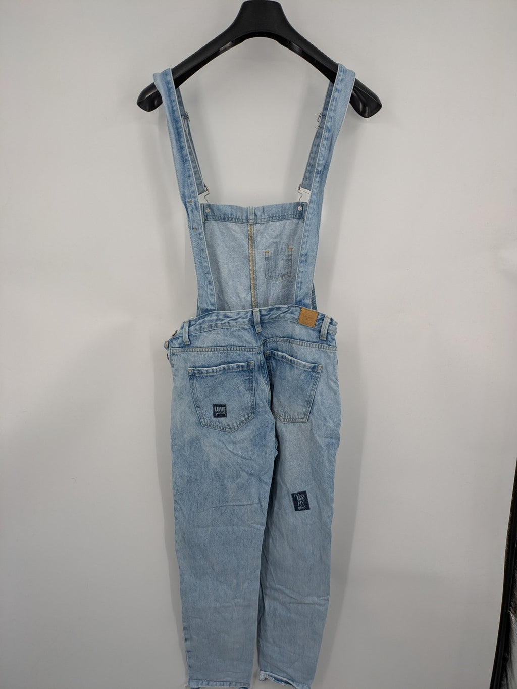 FB Sister blue straight jeans distressed patchwork design relaxed fit 100% cotton