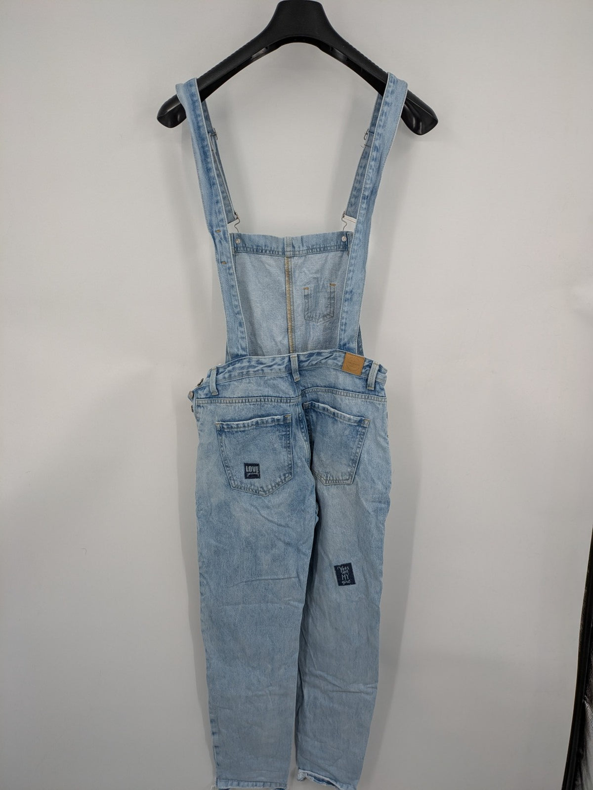 FB Sister blue straight jeans distressed patchwork design relaxed fit 100% cotton