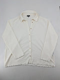 C&A cream blouse XXL textured crinkle fabric with gold button placket and wavy hem.