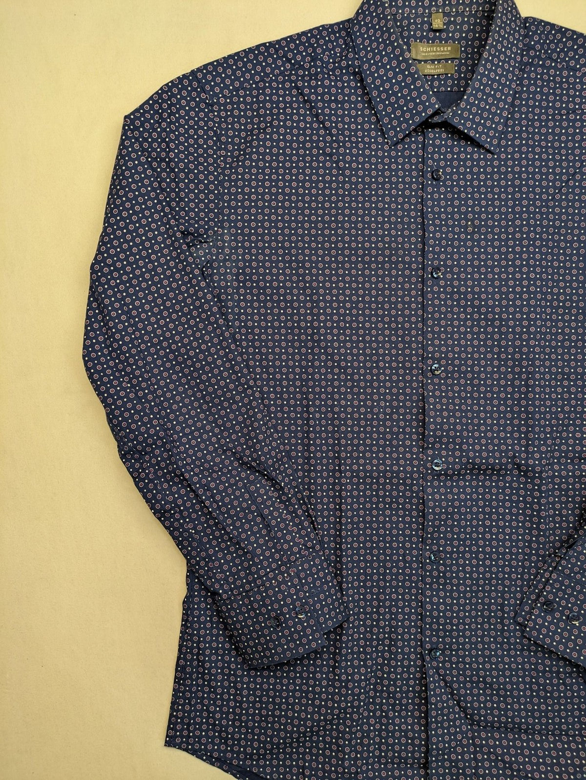 Schiesser pink button-up shirt slim fit geometric pattern breathable cotton