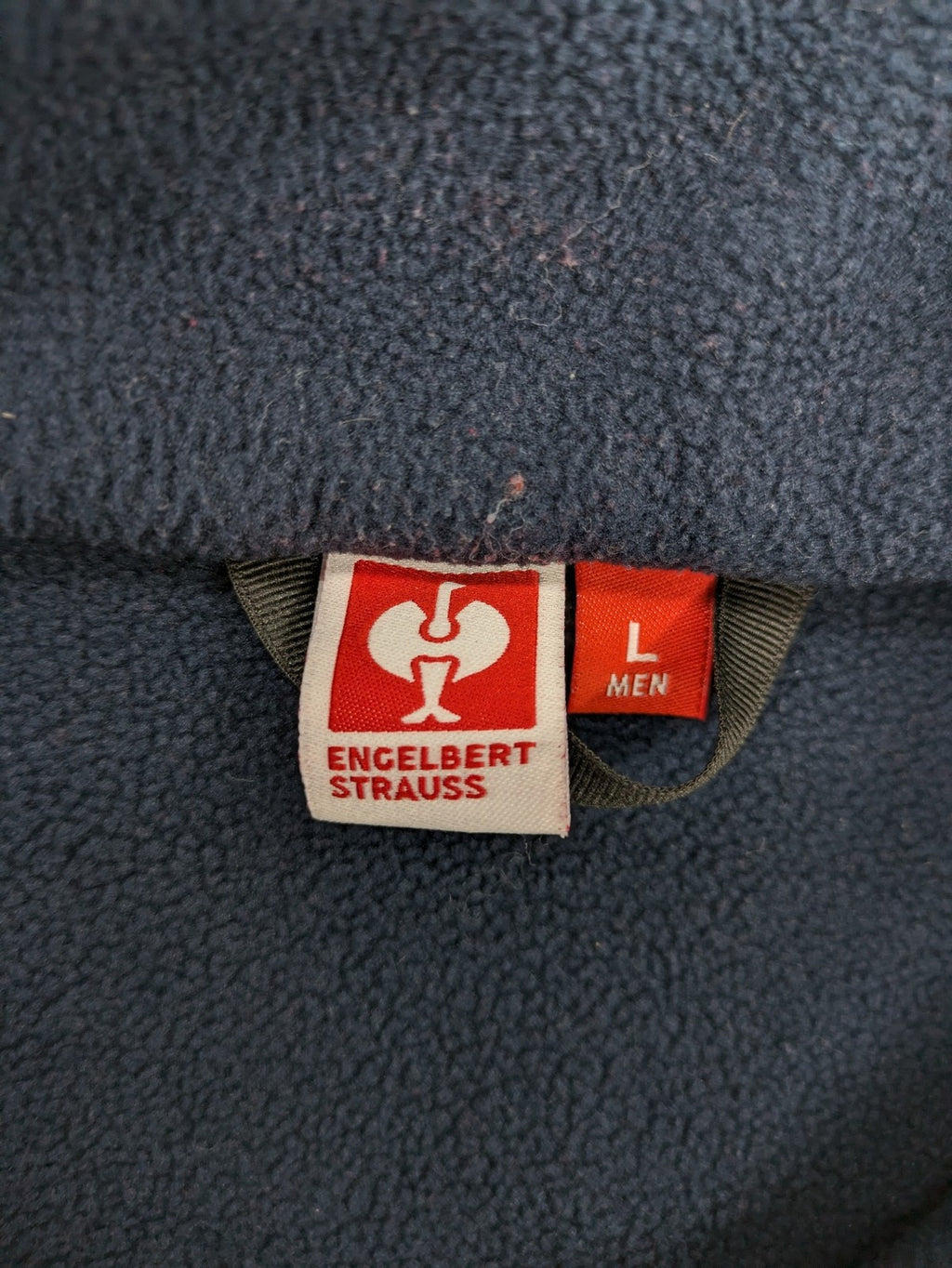 engelbert strauss navy fleece jacket embroidered Lorenzen Gebäudetechnik logo, full zip