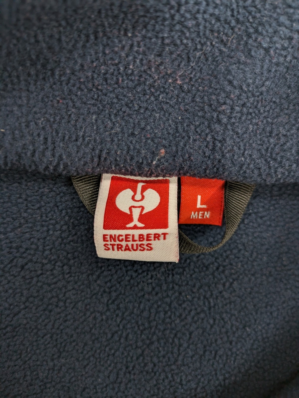 engelbert strauss navy fleece jacket embroidered Lorenzen Gebäudetechnik logo, full zip
