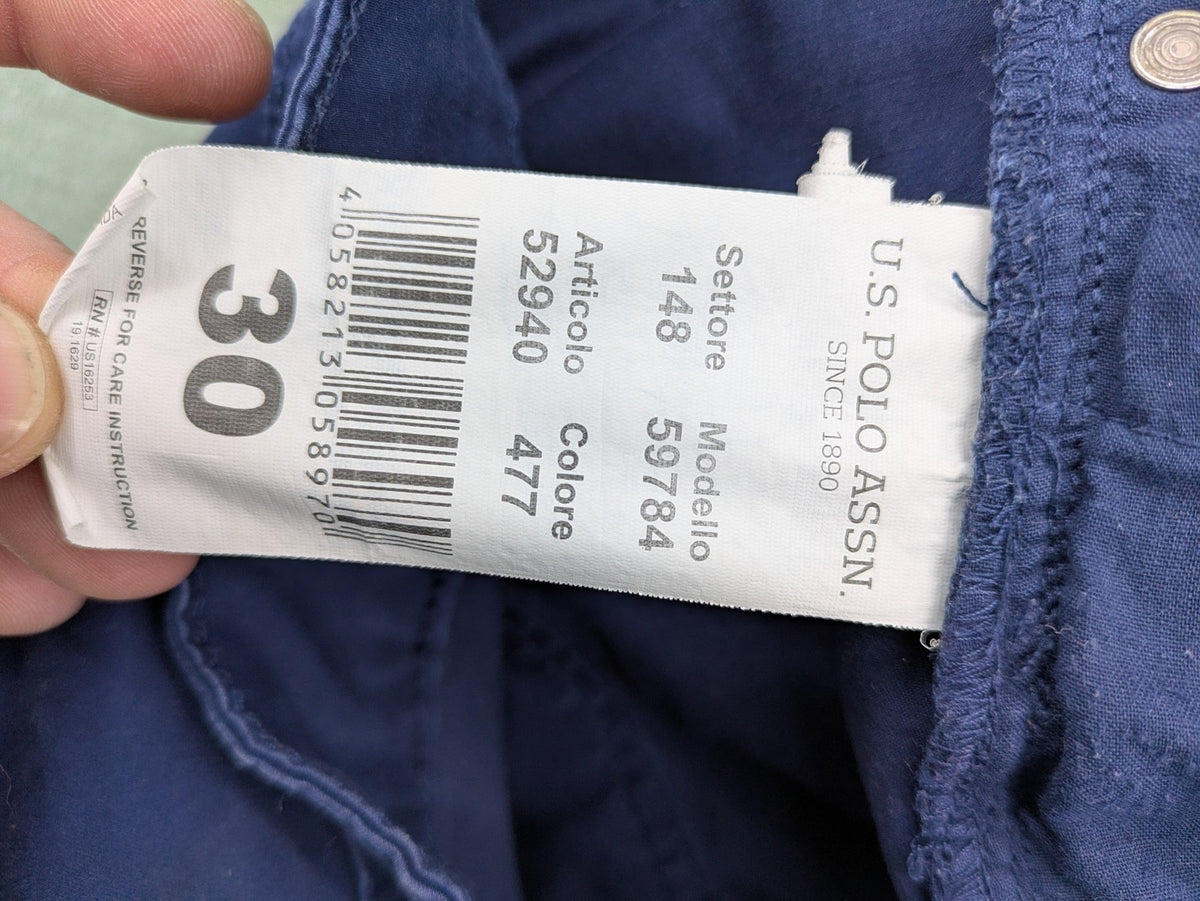 U.S. Polo Assn. navy chino pants classic 5-pocket design with subtle logo stitching