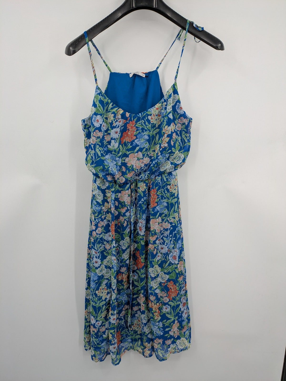 edc by Esprit multi floral midi dress blue chiffon fabric adjustable spaghetti straps