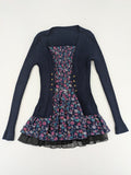 Damen turtle neck jumper dark blue floral ribbed knit with delicate lace hem.