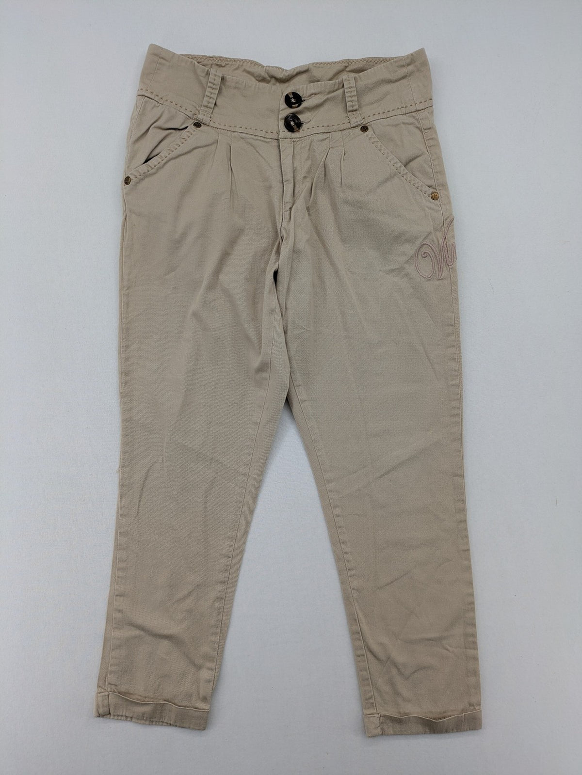 Vingino beige chino pants high waist double-button closure with embroidered details