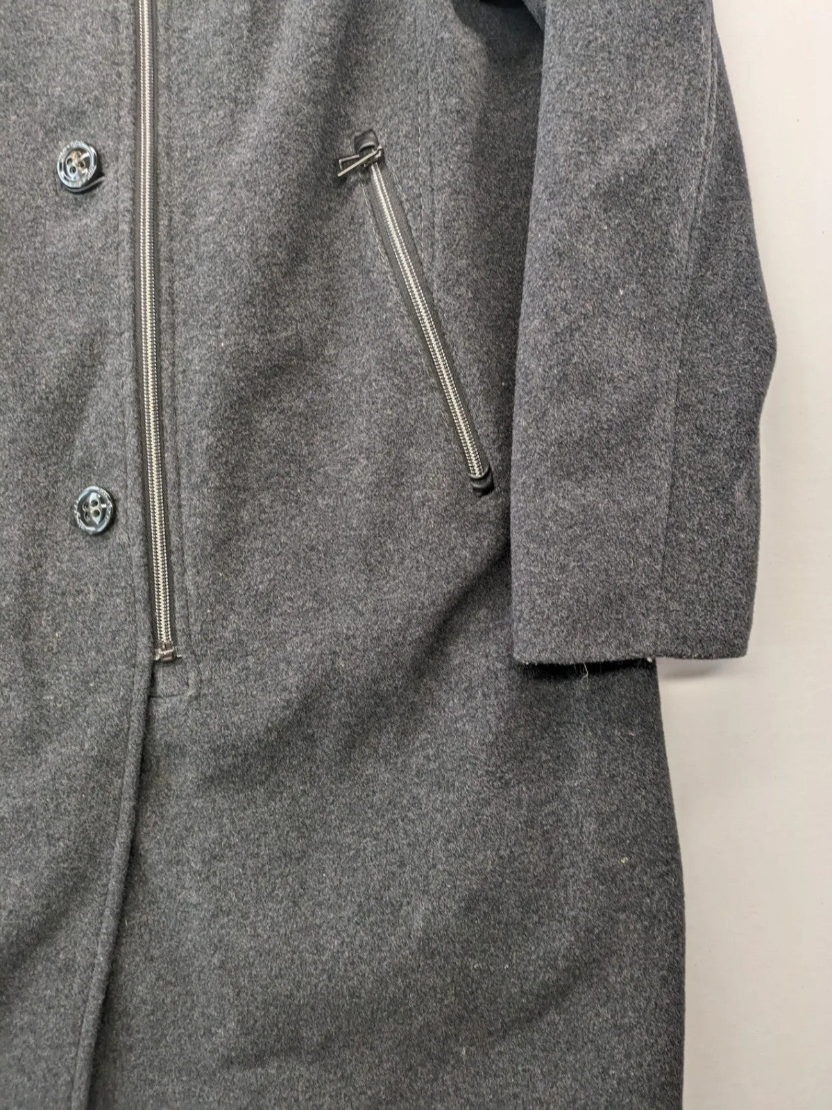 Gil Bret grey coat cashmere blend asymmetrical zipper two zip pockets