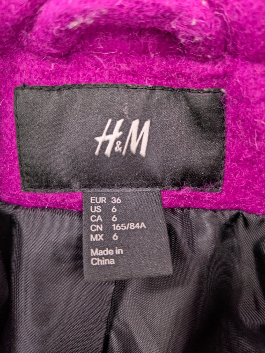 H&M purple coat classic collar vibrant fuchsia wool blend with button closure