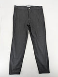 Denim & Co. black straight jeans with front button closure and back pockets.