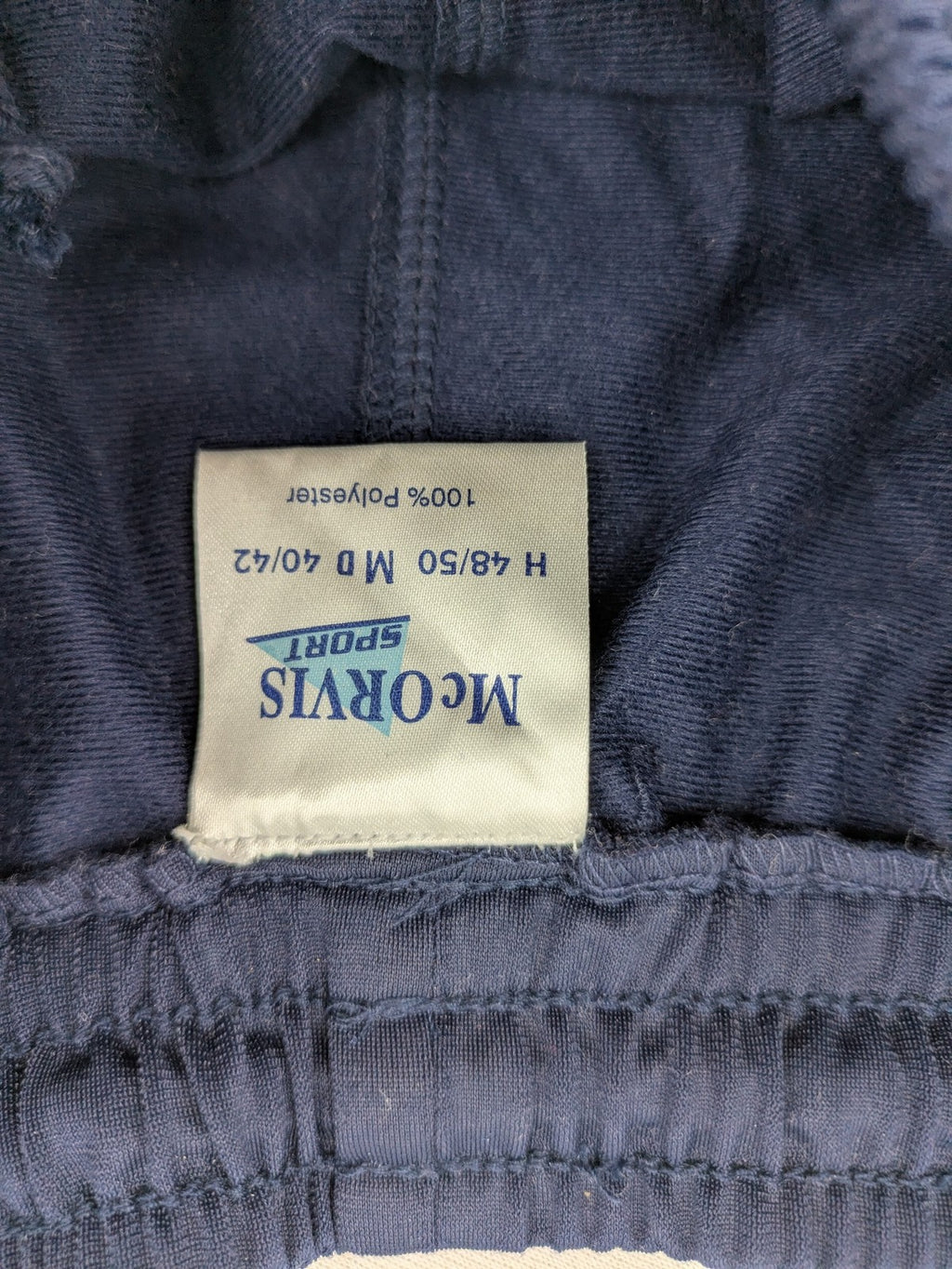 McORVIS blue tearaway training pants with side snap buttons and elastic waistband.