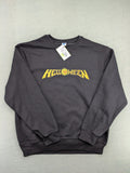 Helloween grey sweatshirt featuring bright yellow pumpkin logo, made from cotton blend.