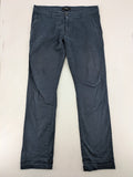 smog blue chino pants with belt loops, button fly, and side pockets