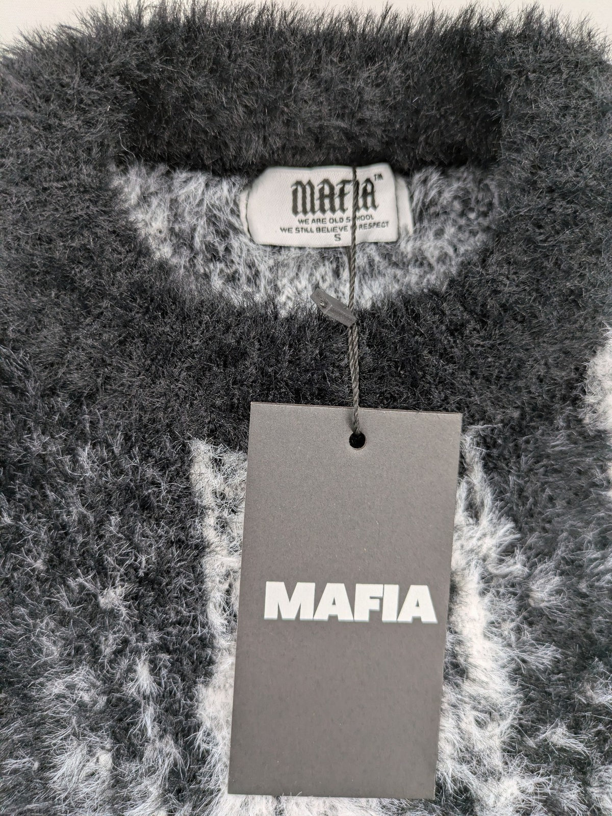 Mafia oversized turtle neck jumper black grey brushstroke pattern soft knit material