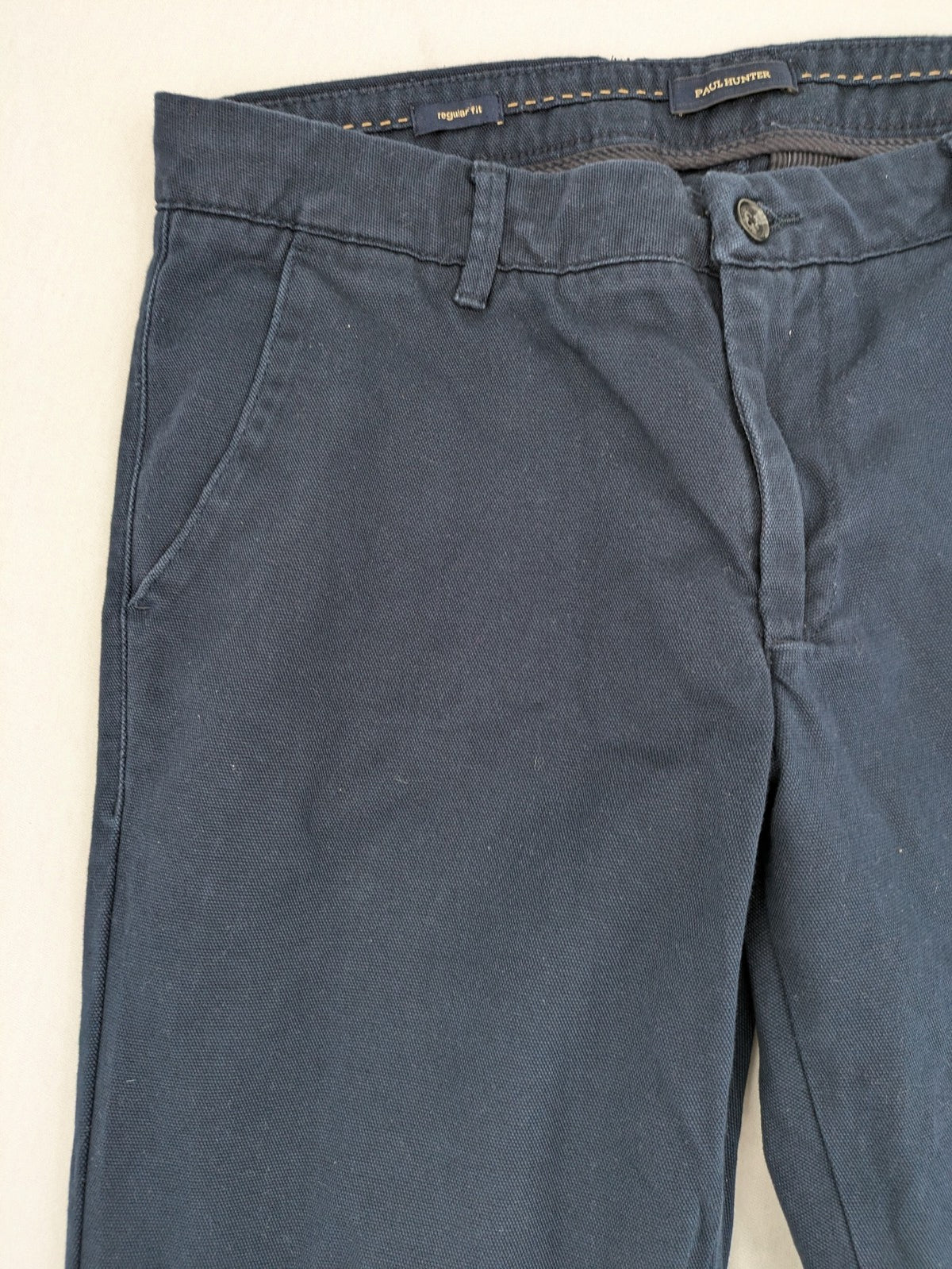Paul Hunter navy chino pants regular fit cotton blend with stretch for comfort.