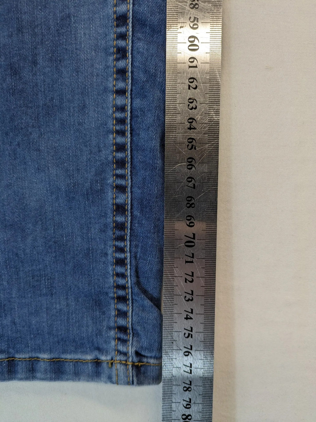 Cecil straight jeans blue patchwork design with classic button fly and stretch denim.