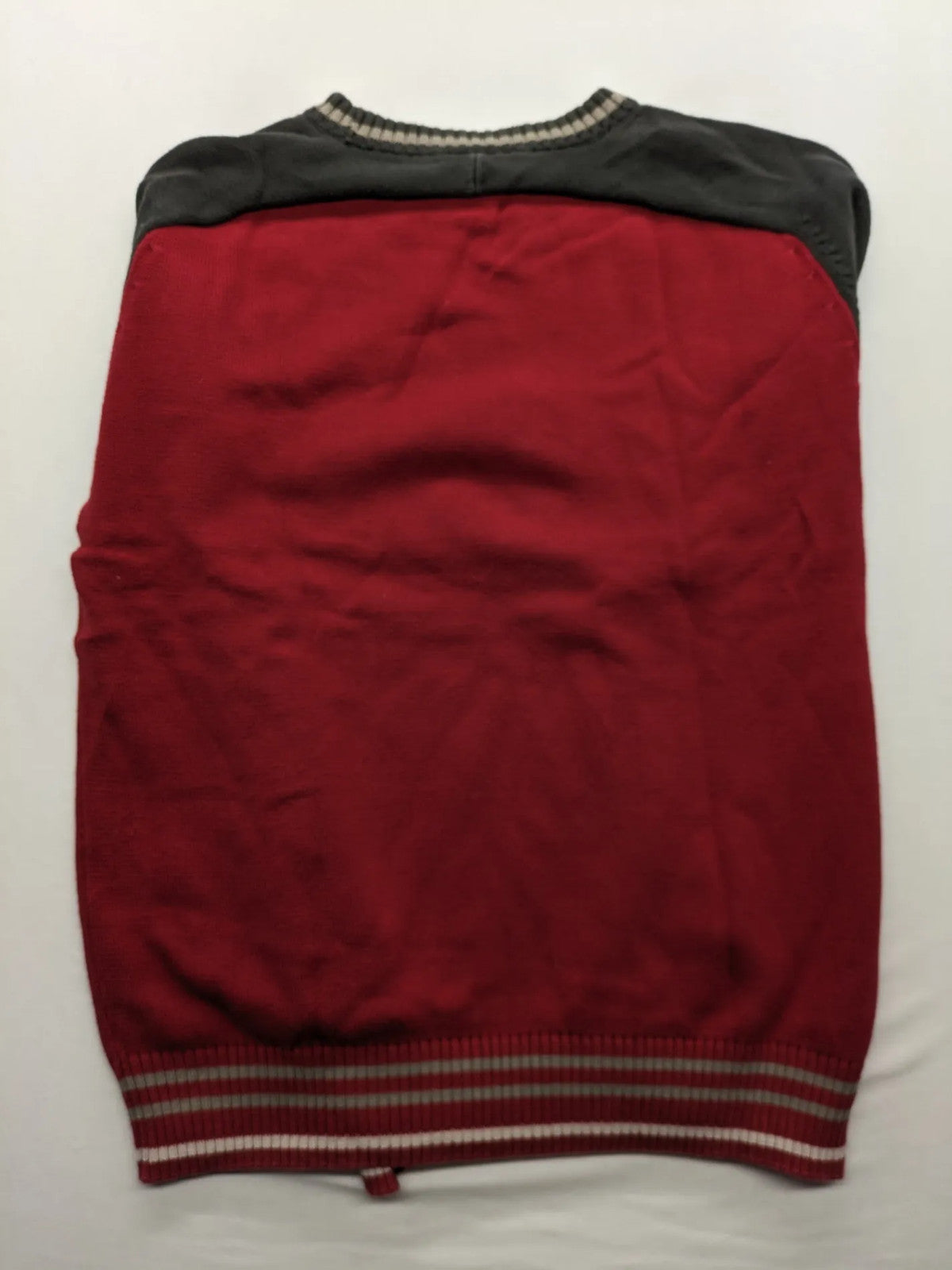 Tom Tailor black and red turtle neck jumper with "Holiday Camp" chenille patch and striped cuffs.