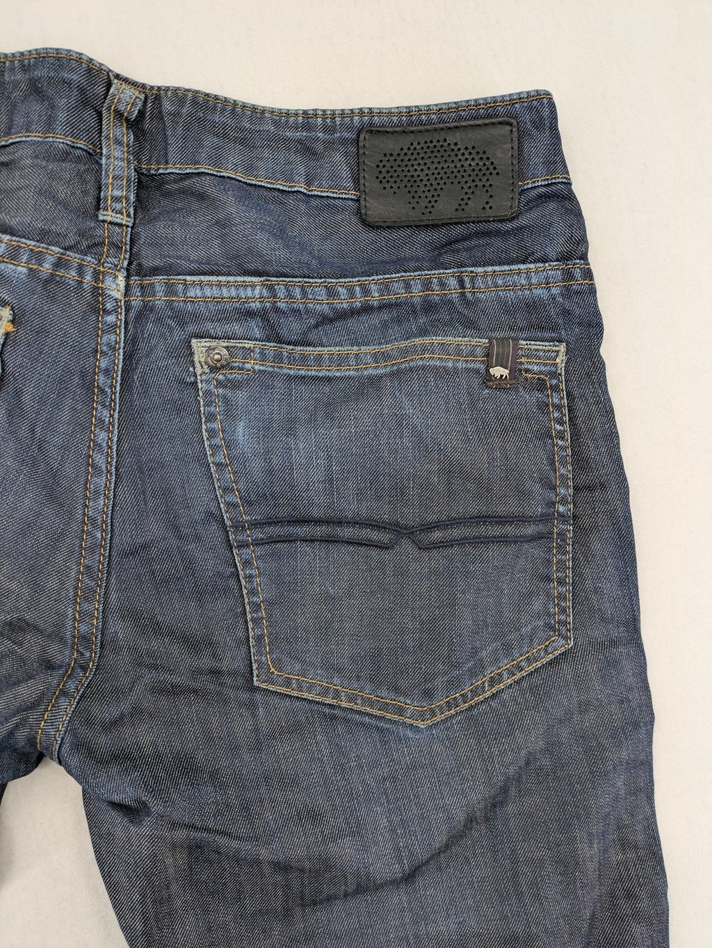 Buffalo David Bitton blue straight jeans dark wash denim five-pocket design