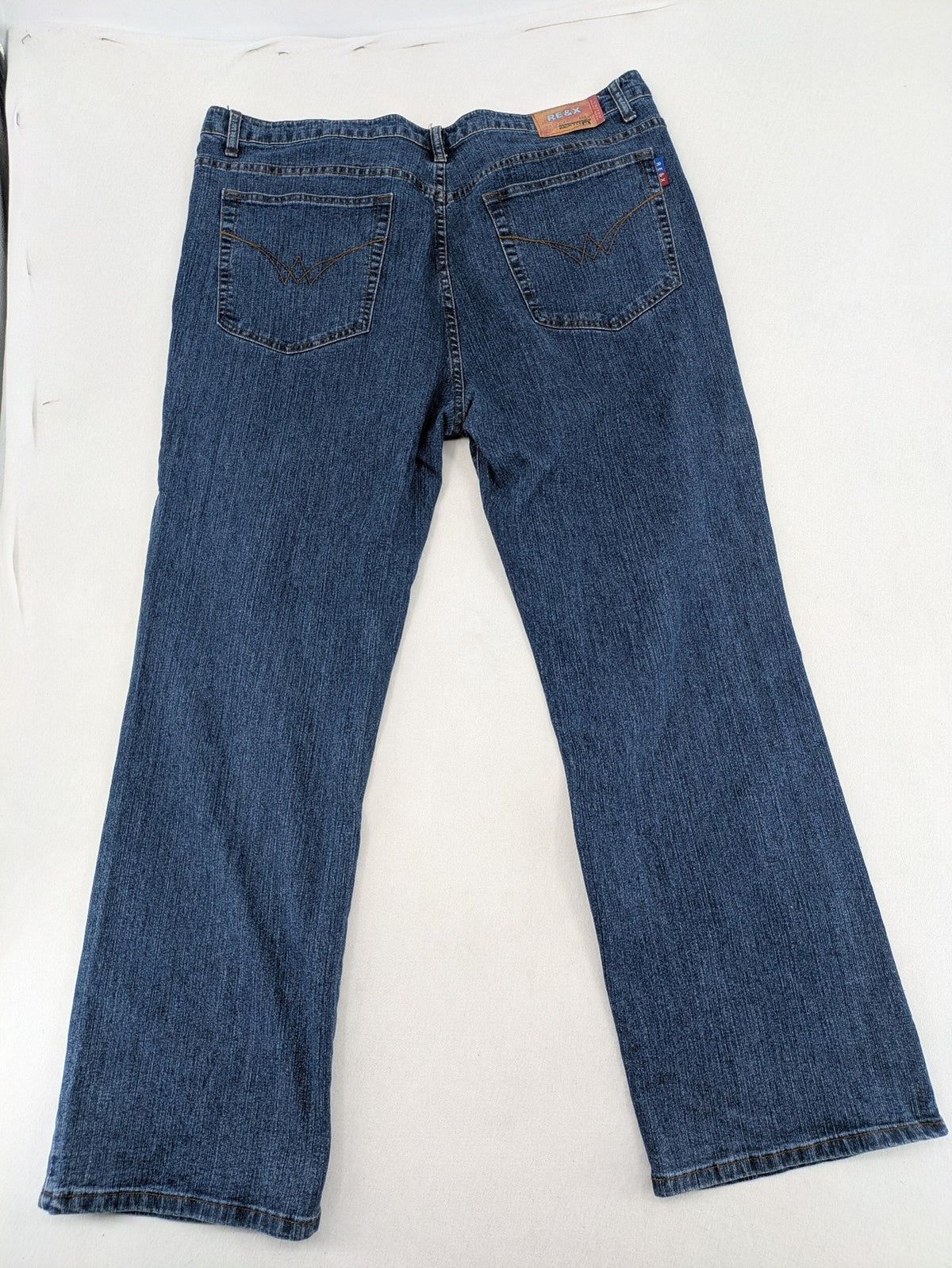 RE&X blue straight jeans dark wash five-pocket design stretch denim material