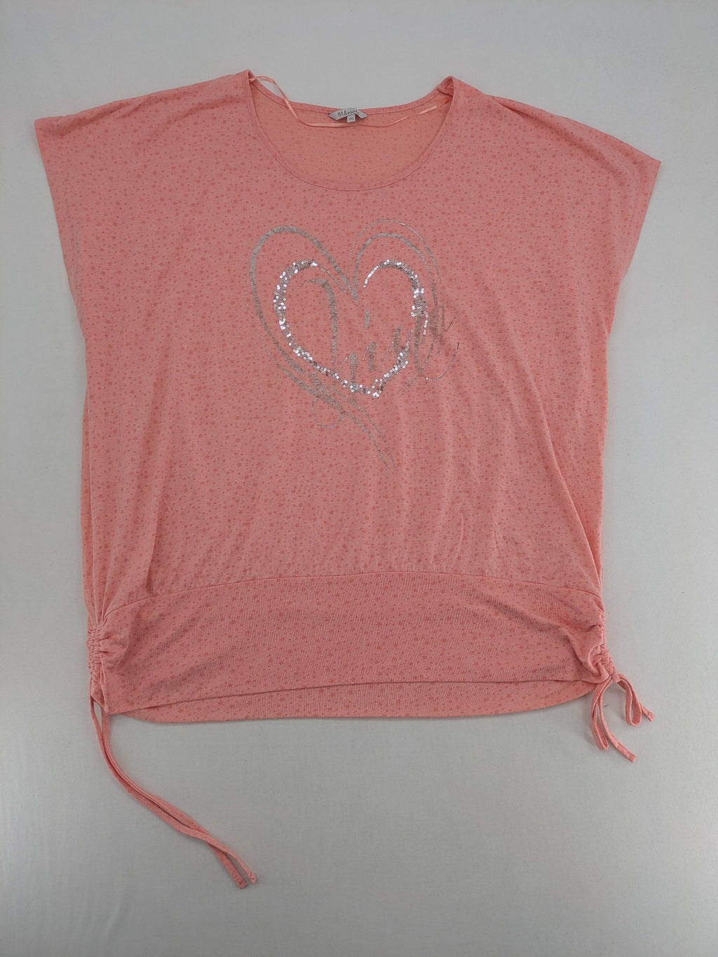 M&S Mode pink top with silver sequined heart graphic and star pattern, 3XL.