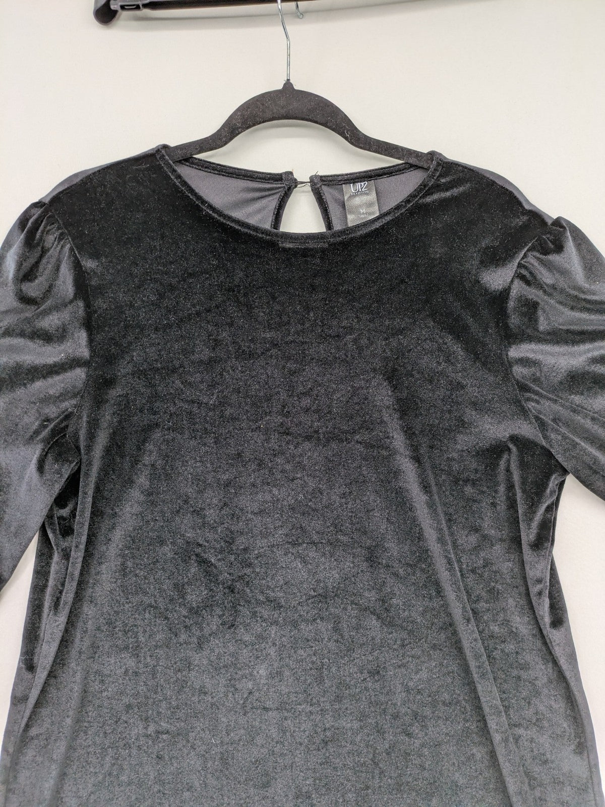 up2 fashion black velvet cocktail dress with puff sleeves and keyhole neckline detail