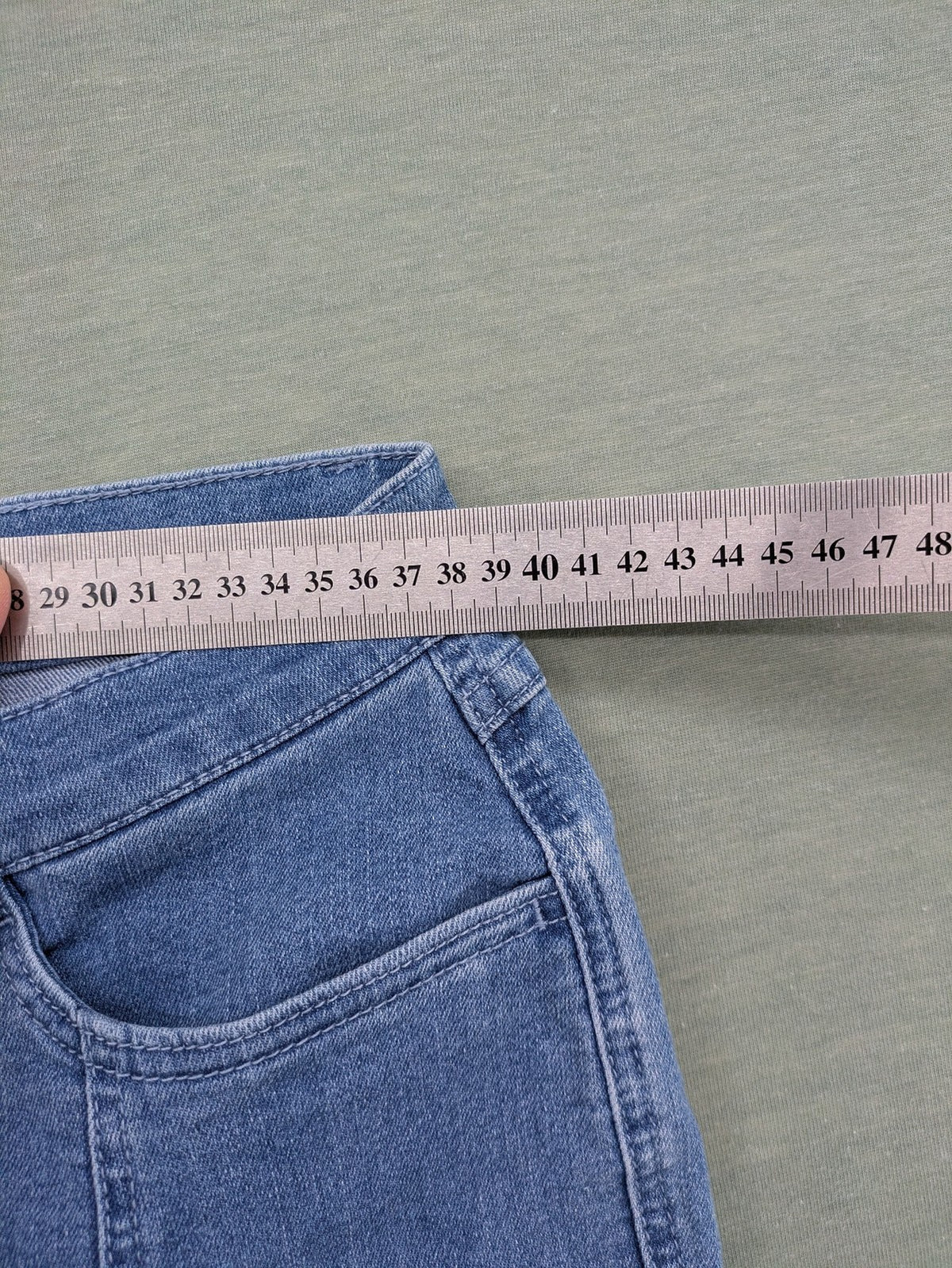 john baner blue straight jeans with decorative seams and button accents, stretch cotton blend