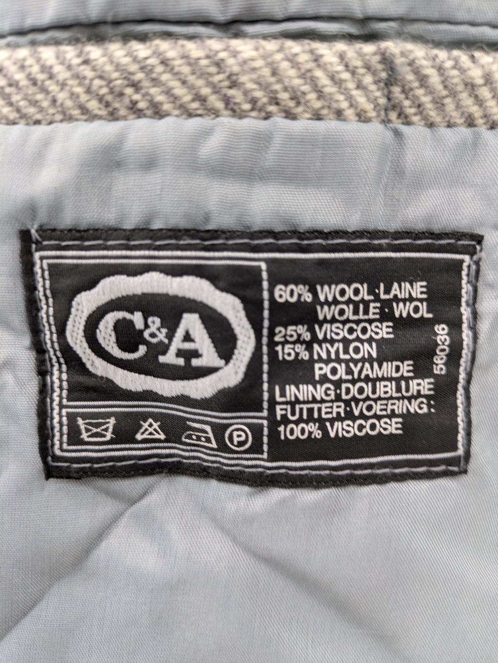 C&A grey blazer wool blend herringbone pattern fully lined classic style