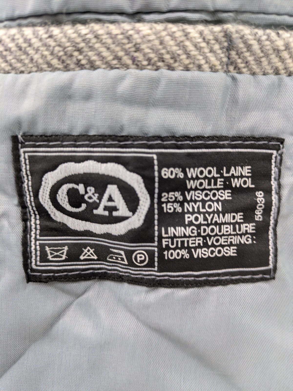 C&A grey blazer wool blend herringbone pattern fully lined classic style