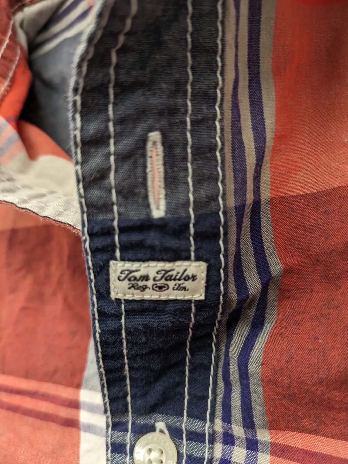Tom Tailor baby jacket cream with red, white, and blue check pattern, button-down front.