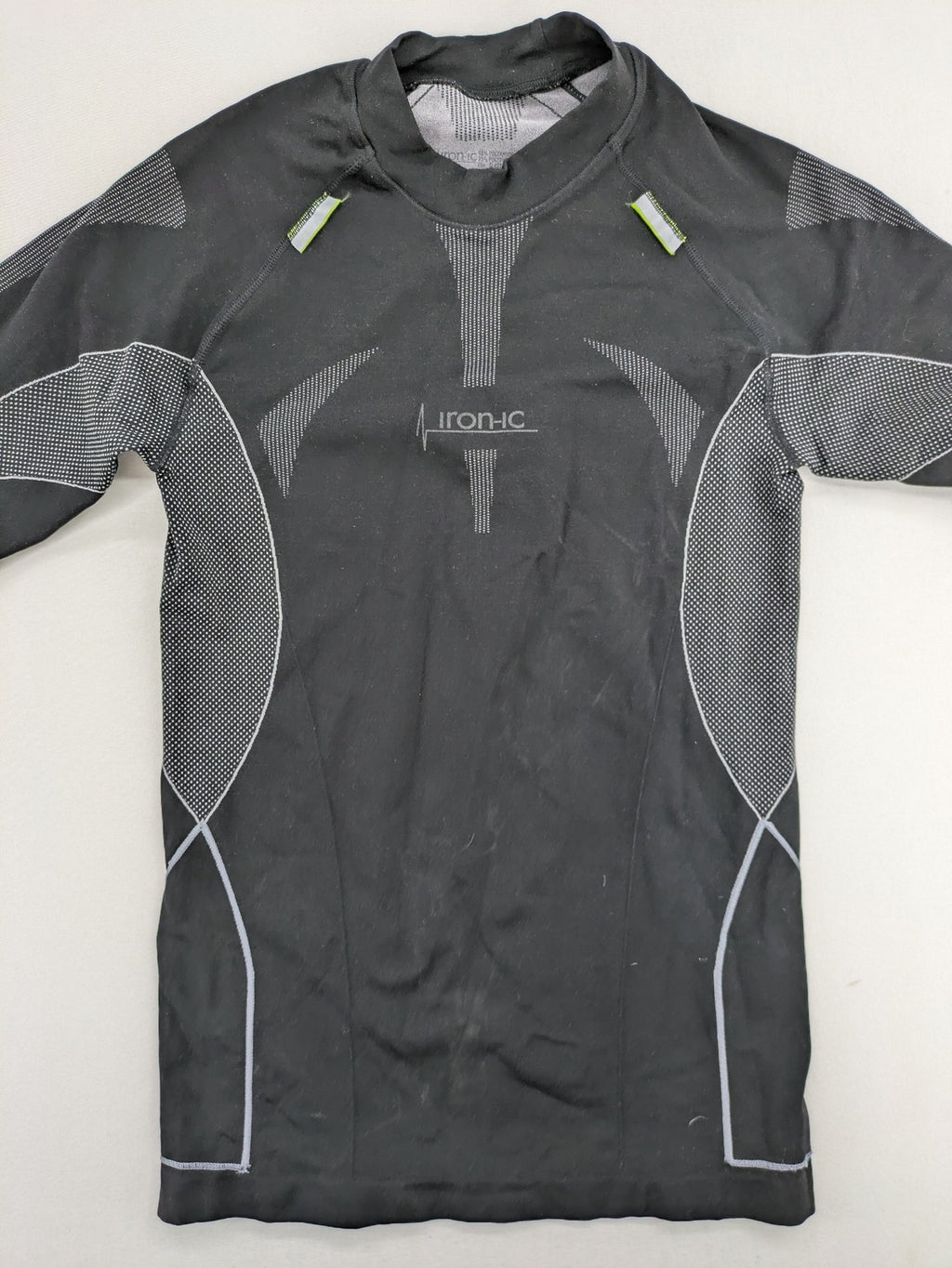 Iron-ic black long sleeve baselayer top with standing collar and thumbholes.