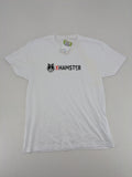 Xhamster white graphic t-shirt printed logo on chest, short sleeves, round neck.